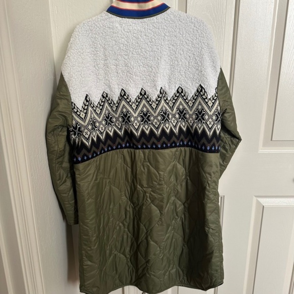 Anthropologie Tierney Fair Isle Mixed Media Quilted Coat Green Large - Picture 6 of 10